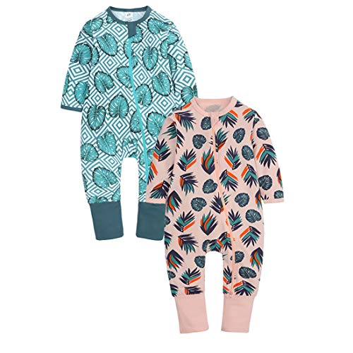 ZFTTZYMX 2-Pack Baby Boys Girls Cotton Zipper Footie, Toddler Printed Long Sleeve Graphic Bodysuit Jumpsuit Outfit Clothes