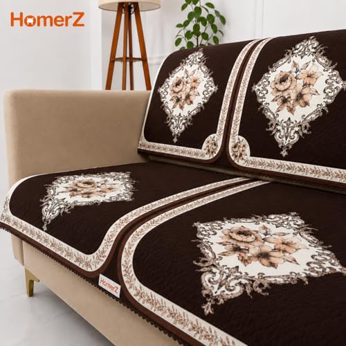 Image of Homerz Premium 'Luxe Series' Holland Velvet Sofa Cover | Smooth Finish | Anti-Skid Fleece Backing | Soft Touch Couch Protector for Living Room (Coffee, 3 Seater, Seat Cover with Backrest)
