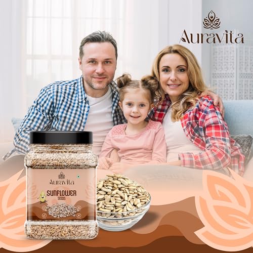 Image of Auravita Premium Sunflower Seeds 500gm | Rich in Protein, Fiber & Healthy Fats | Raw Seeds for Eating | High in Protein, Fiber & Magnesium Jar Pack