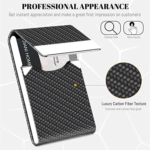 Business Card Holder, Metal Business Card Case Pocket, Card Holder for Women & Men, Professional PU Leather Business Card Holders RFID Blocking Name Card Holder Case with Magnetic Clasp, Black Carbon