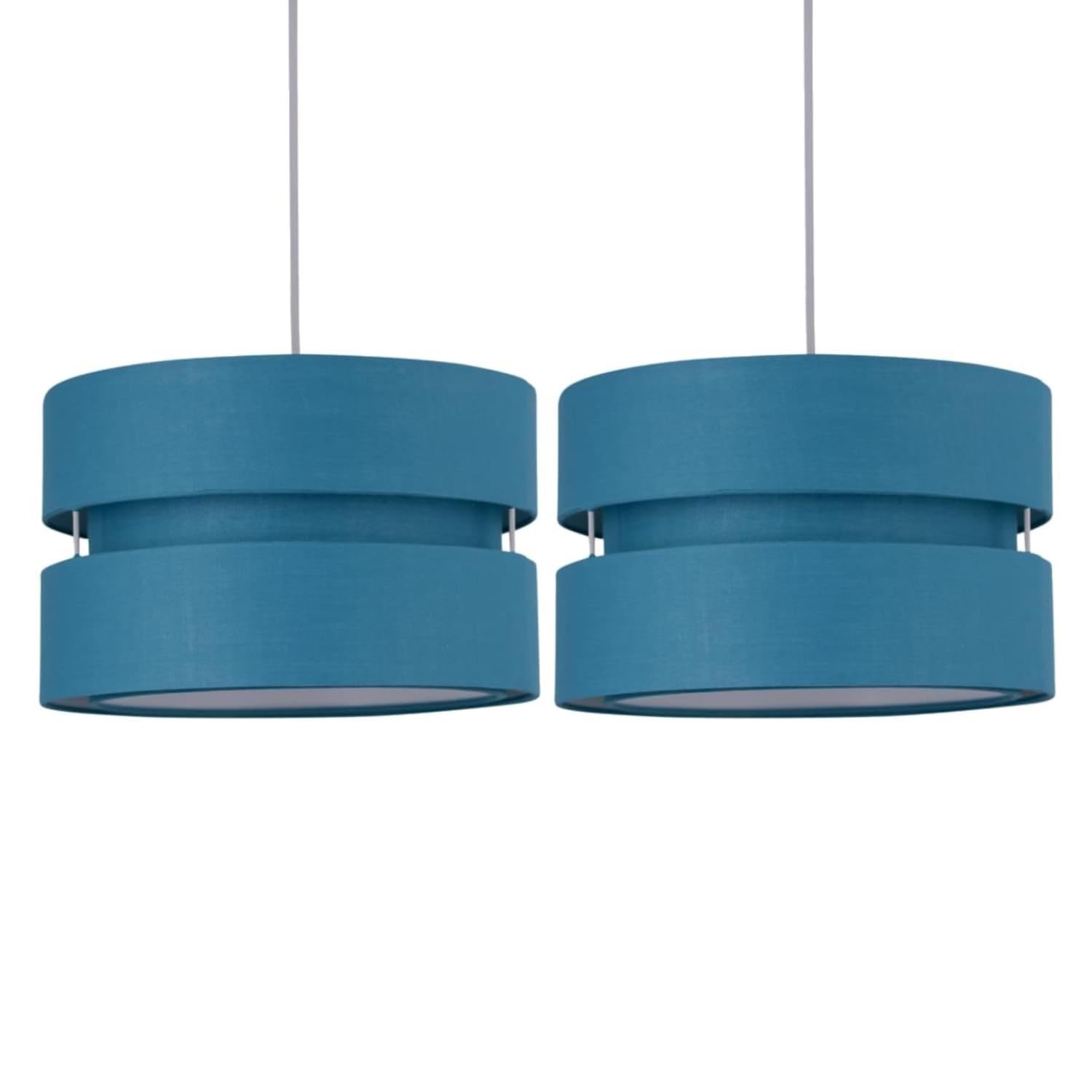 Pair of Modern Teal Easy Fit Ceiling Light Shade Drum Pendants Layer Design