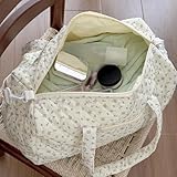 Cotton Quilted Duffle Bag Floral Print Gym Bag Travel Bag for Women Work (White) - Image 7