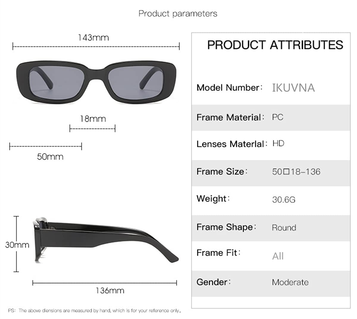 IKUVNA Rectangle Sunglasses for Women Black 90s Retro Sunglasses Fashion Y2K Square Sunglasses