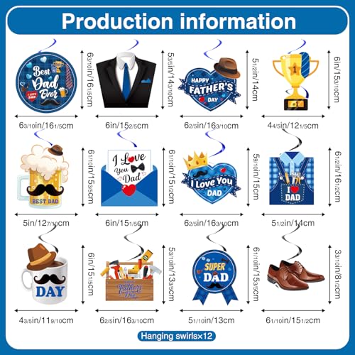 Image of 19pcs Fathers Day Decorations, Blue Black Pre-assembly Happy Fathers Day Banner Fathers Day Hanging Decorations, Fathers Day Decorations for Party Home Office