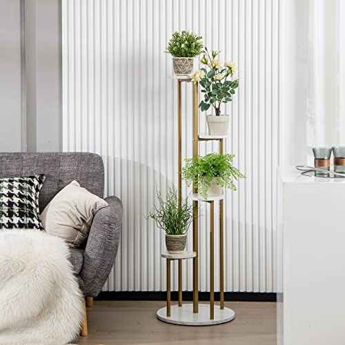 Giantex 4 Tier Plant Stand Indoor, Tall Plant Shelf With Marble Texture For Multiple Potted Plants, Tiered Metal Plant Holder Flower Display Rack For Living Room Balcony Porch #TOP2
