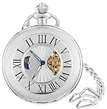 HOUSIA Vintage Mechanical Pocket Watch for Men - Moon Phase & Imitated Tourbillon Design, Skeleton Face with...