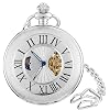 HOUSIA Vintage Mechanical Pocket Watch for Men – Moon Phase & Imitated Tourbillon Design, Skeleton Face with Bold Numerals, Antique Silver Metal Case with Chain, Premium Keepsake Gift for Dad/Husband