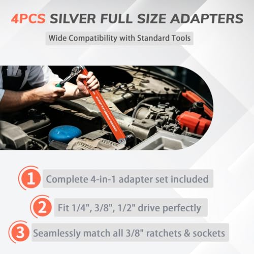 Image of Offset Extension Wrench with 1 /4 inch, 3 /8 inch, 1 /2 inch Drive Adapters & 1 /4 inch Socket | Low Profile Tool for Tight Spaces, Use with Ratchet & Socket, 0 Swing Arc Extension Tool for Tight Spaces & Auto Repair