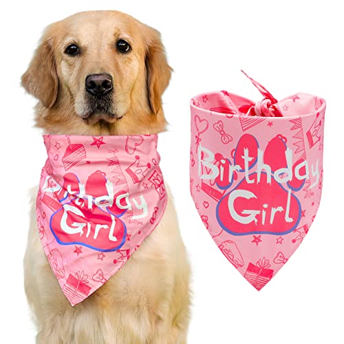 HAPPY HACHI Cumpleaños Bandana Perro Pañuelo Perrito Suave Adorable Bufandas Perro Hembra Macho Pequeño Grande Decoración Fiesta Regalo De Cumpleaños (Medium, Rosa) Cover