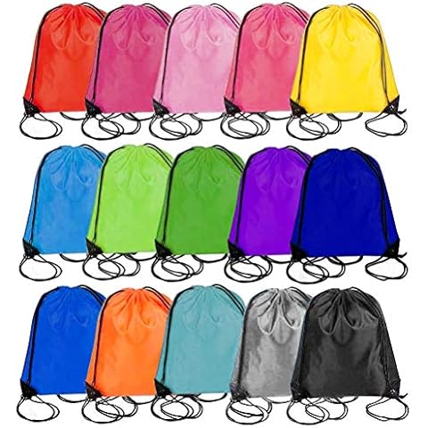Playcrate 15 Drawstring Bags Backpack - Party Gift Bags & Sports String Bag for Gym, School, Travel Storage Organization Cover