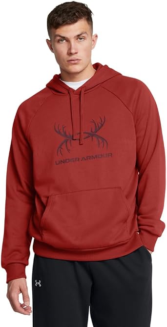 Under Armour Mens Rival Fleece Antler Wordmark Hoodie | Ultra-Soft Cotton-Blend Mens Sweatshirt | Hooded Athletic Pullover