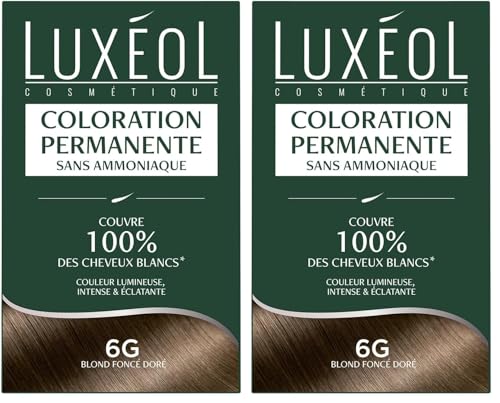 Coloration permanente 6G blond foncé doré sans ammoniaque Luxéol pour couverture cheveux blancs