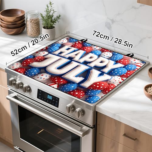 Image of Patriotic Stove Top Cover, Heat Resistant Electric Stove Protector Mat, Large Diatomite Kitchen Counter Mat, Independence Day Decor American Flag Kitchen Accessory (happy july, 28x20 Inch)
