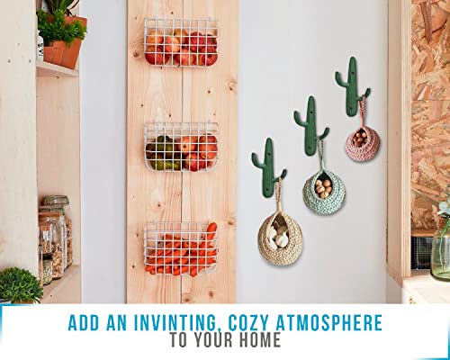 Comfify Set Of 3 Hooks Cast Iron Cactus Double Wall Mounted Hooks/Hangers - Decorative Wall Mounted Hooks For Coats, Bags, Towels And More - W/Screws And Anchors Included - Rustic Green #TOP4
