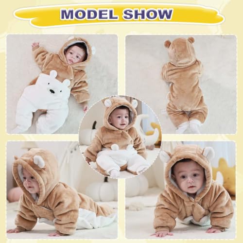 Image of Fairy Baby Newborn Baby Snowsuit Bear Suit Romper Winter Warm Coat Infant Fleece Footie Jumpsuit for Girls Boys 0-18M