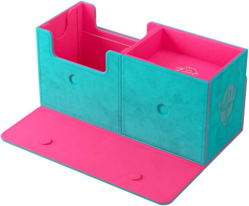 Gamegenic The Academic 133+ XL Premium Deck Box | Double-Sleeved Card Storage | Card Game Protector | Holds Up to 122 Cards Plus Game Accessories | Teal/Pink Color | Made