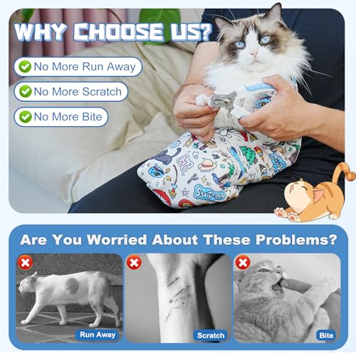 Image of Supet Cat Grooming Wrap for Cutting Nails, 2026 Self-Adherent Cat Wrap, Anti-Escape Calming Cat Swaddle Wrap for Medicine, Nail Clipping, Teeth Brushing, Ear Cleaning (Cartoon, L)