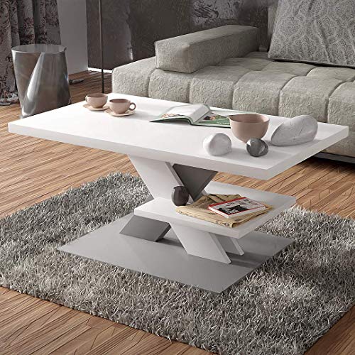 Viosimc Coffee Table, Moderner Couchtisch Weiß - Grau für Wohnzimmer, Moderner Beistelltisch, Modern Sofa Tisch, Mittel… – Bild 3