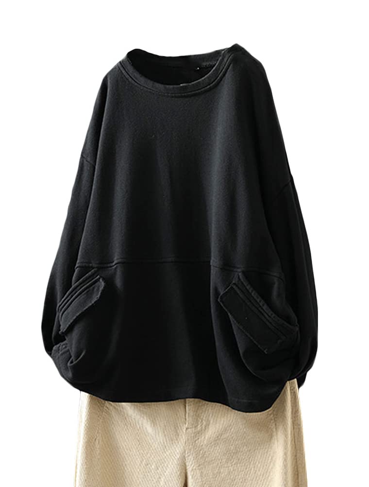 FTCayanz Donna Manica Lunga Camicia Girocollo Oversize Felpa Casual Tunica Pullover Top con Tasche