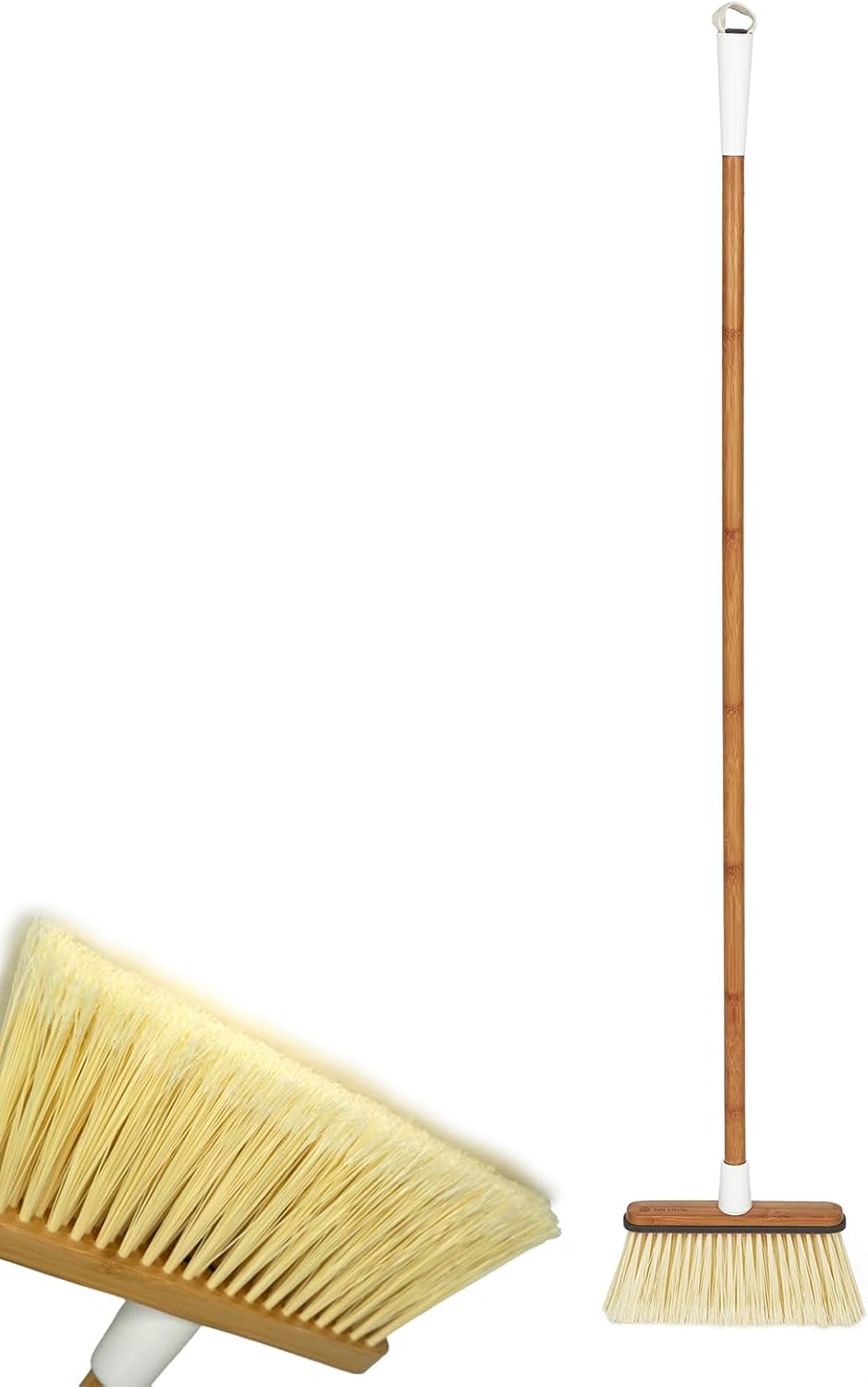 Full Circle Clean Sweep -Bamboo Broom -Angled for Precision in Tight Spaces, with Stiff Flagged Bristles for Indoor &amp; Outdoor Cleaning -Ideal for Pet Hair, Kitchen, Hardwood, &amp; Garage, White