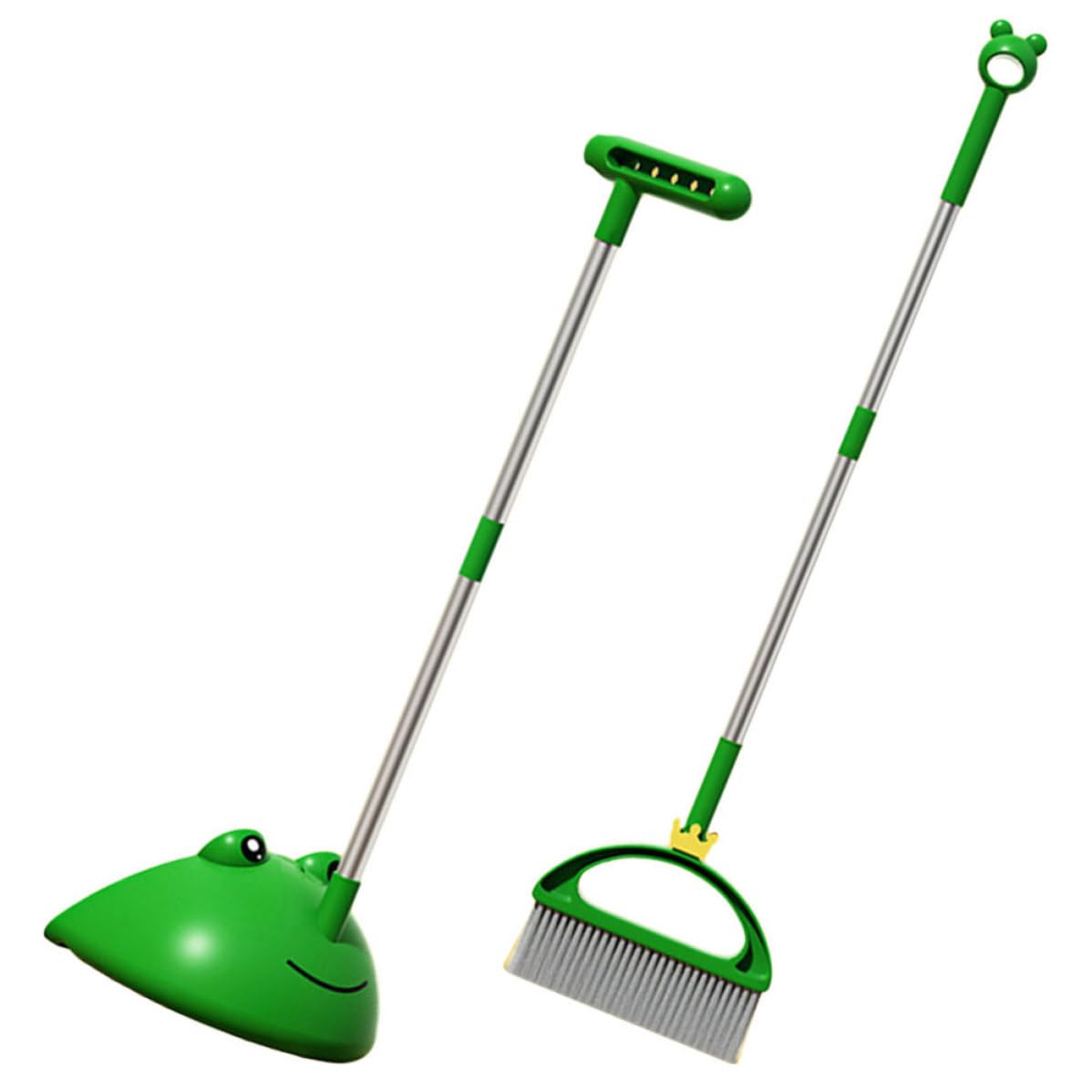 Kit de Escoba Infantil y Recogedor Adecuado para Limpieza del Hogar Material PP y Pet Mango Largo Ergonómico y Suelos Verdes
