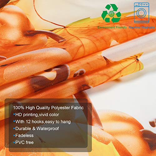 Pknoclan Fall Shower Curtain, Maple Leaf Pumpkin Thanksgiving Shower Curtain With 12 Hooks, Fall Shower Curtains For Bathroom, Orange Waterproof Fabric Shower Curtain, 69" X 70" #TOP4