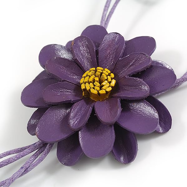 Collier cordon coton lavande avec pendentif fleur en cuir violet Avalaya - 5