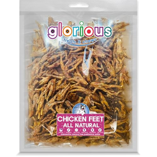 Glorious Treats and Chews Premium Natural Chicken Feet Dog Treats: Tasty High-Protein Snacks, Easy to Digest, Supports Joint Health Dental Hygiene, Great for Active Energetic and Healthy Pet Lifestyle