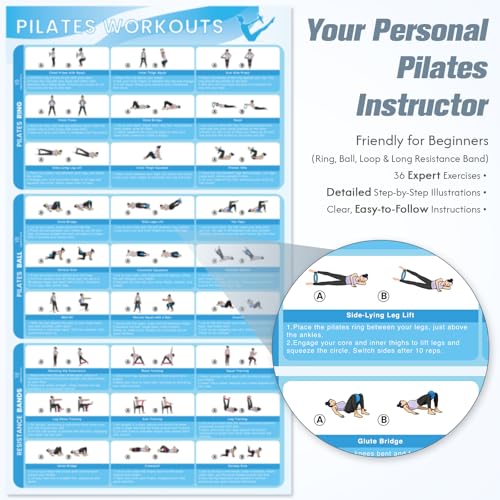 GINMIC Pilates Kit, Pilates Equipment for Home Workouts, at Home Pilates Set with Complete Accessories: Ring, Ball, Long and Loop Resistance Bands, Socks, Massage Ball, Guide & Bag (Black & Gray) by GINMIC - Used condition - Image 8