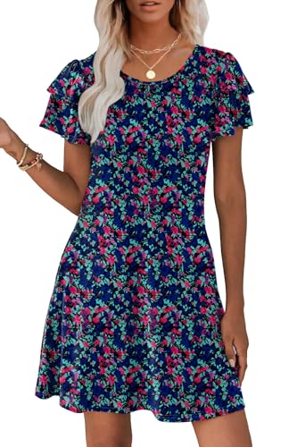 Hount Women's Summer Dresses 2025 Ruffle Sleeve Sundresses Casual Beach Mini Dresses with Pockets