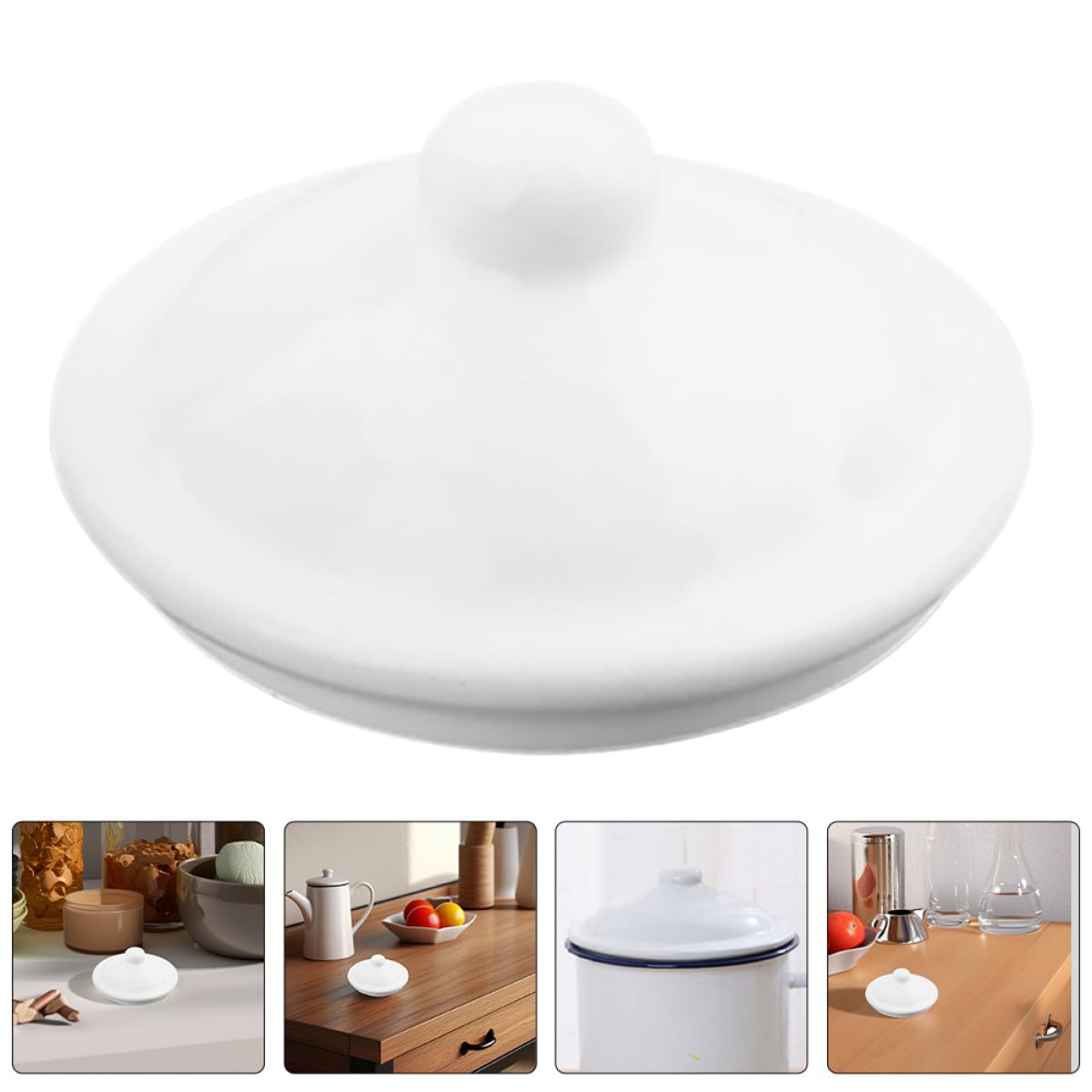 Generico Set 5 Copritazza Smaltati Rotondi in Ceramica, Coperchi per Tazze da Tè e Acqua, Accessori per Bicchieri da Caffè, Ricambi Riutilizzabili per Casa e Ufficio