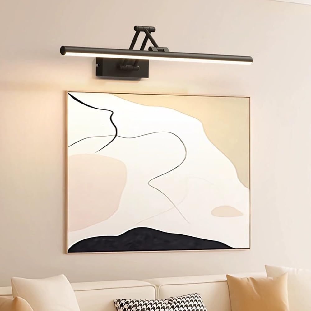 Mengjay Spiegelleuchte Bad LED Wandleuchte,Rotation Spiegellampe Badezimmer Lampe Spiegel,Wandlampe Innen LED Moderne Für Wohnzimmer Schlafzimmer Küche Bad (Schwarz, 60cm)