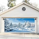 Leyiyi 7x16ft Snow Covered Mountain Garage Door Banner Decoration Cold Winter Pine Forest Sunlight Xmas Door Cover for Indoor Outdoor Home Wall Christmas Happy New Year Holiday Party Supplies