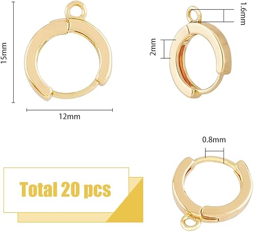 Miniatura 2 de DICOSMETIC 20 aretes de aro abiertos, aretes de aro gruesos dorados con cierre de palanca, aretes redondos, aretes de latón para hacer aretes de