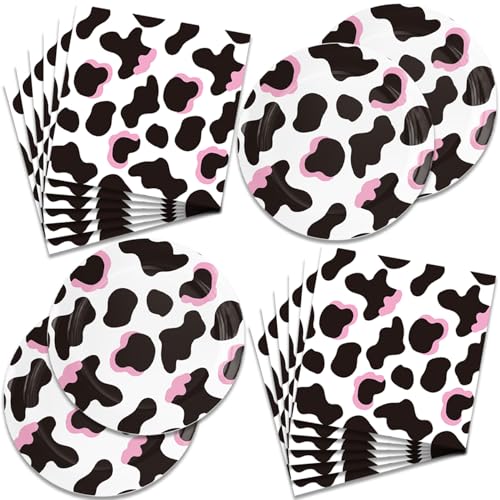 image for Generic 40Pcs Pink Cow Party Supplies Farm Animal Cow Theme Tableware 
