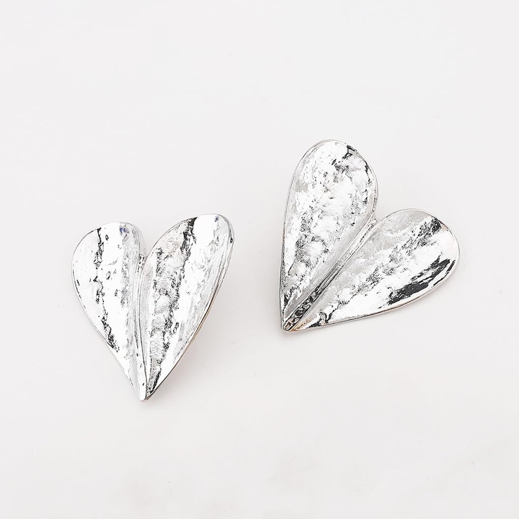 Gold Heart Stud Earrings for Women,Chunky Silver Hammered Big Drop Earrings Fashion Love Statement Dangle Earring,Boho Heart Jewelry Accessories Gift - Image 5