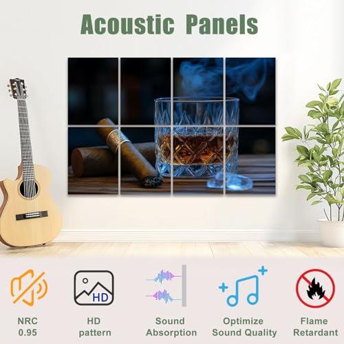 8 Pack Paneles Acústicos Decorativos Absorbentes de Sonido con Diseño de Whisky y Hielo 48"x32" miniatura 3