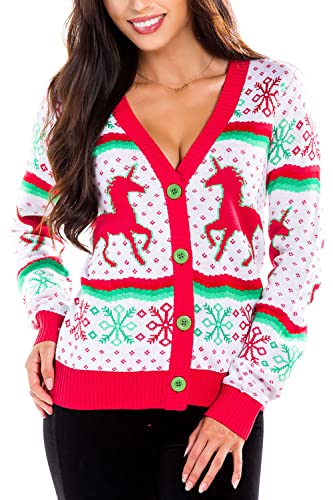 Image of Tipsy Elves Classic Cute Cardigan Ugly Christmas Sweaters for Women with Fun Patterns and Animals