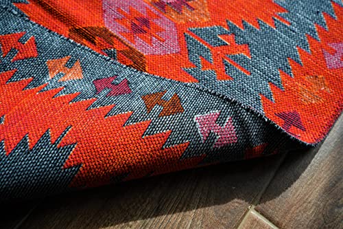 Secret Sea Collection Modern Bohemian Style Small Area Rug, 2' X 3' Ft, Cotton, Washable, Reversible (Charcoal Grey-Orange) #TOP3