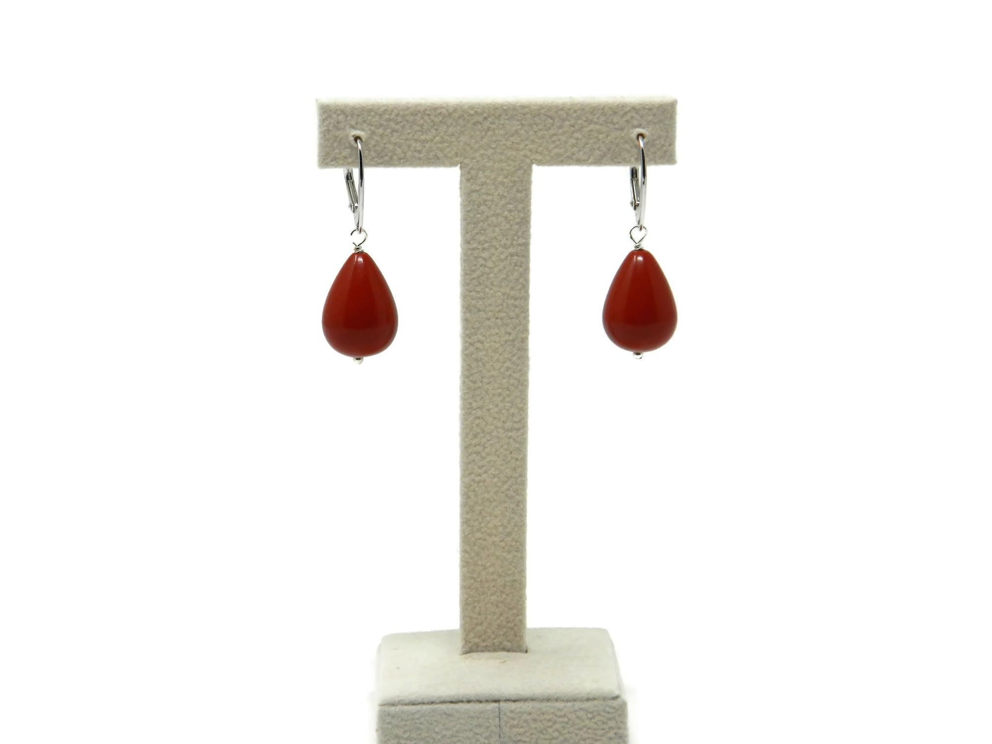 DodiGioielli Orecchini Pendenti Donna con Gocce Corte in Pasta di Corallo Rosso Sardegna - Monachella in Argento 925 - Lunghezza 4 cm - Artigianali Made in Italy