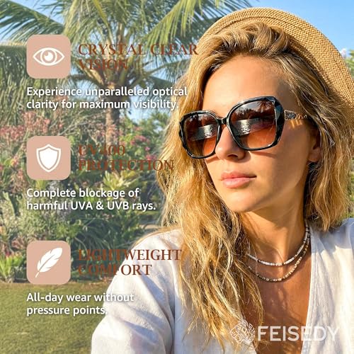 Image of FEISEDY Oversized Sunglasses for Women Square Polarized Sparkling Frame B2289