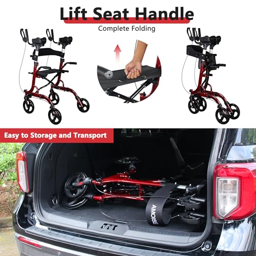 Amoise Premium Rollator Walker With Armrest, Aluminum Upright Walker With 7-Level Height Adjustment For Senior thumb #6