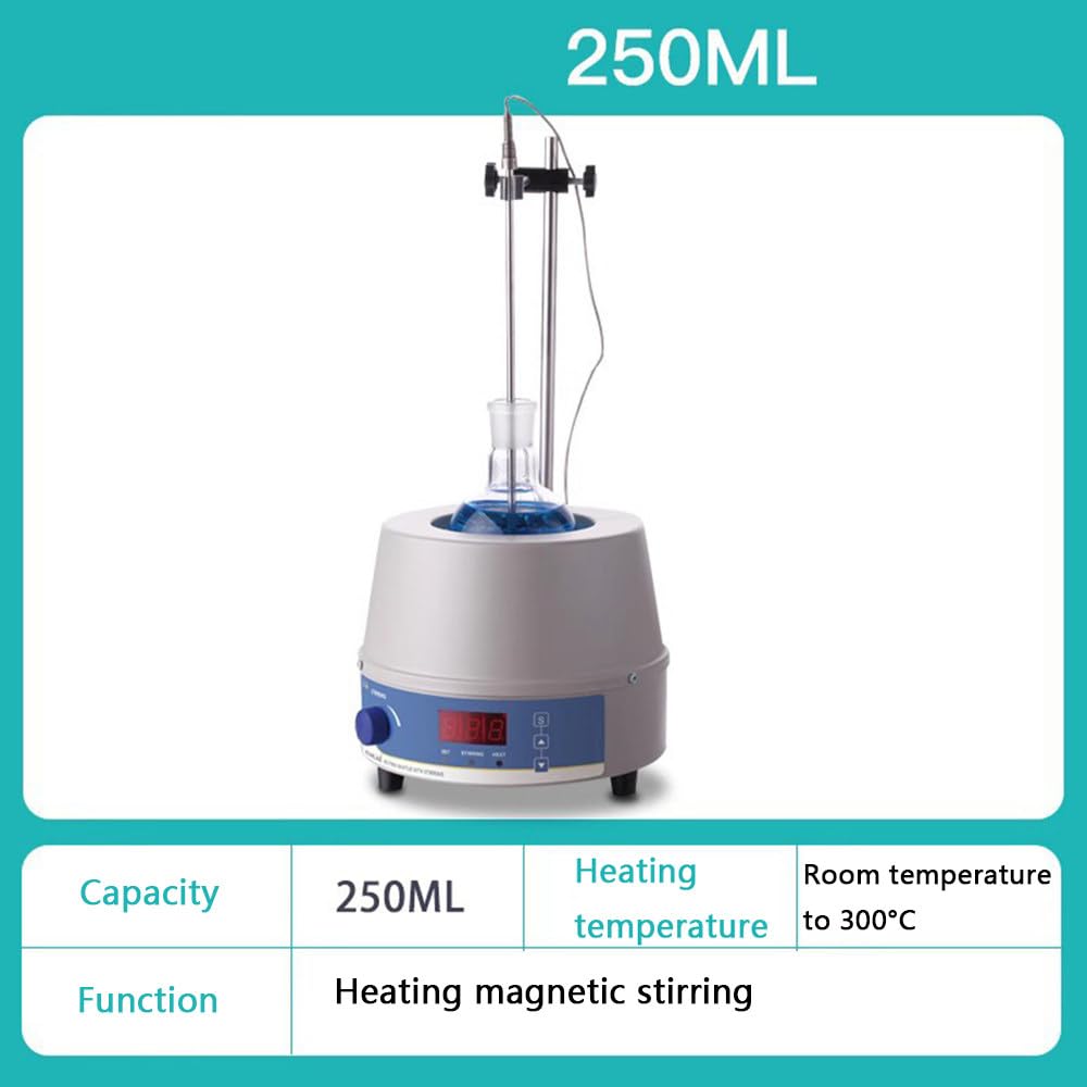 Agitador Magnético con Pantalla Digital, Manta Calefactora Magnética, Capacidad De Agitación De 100 Ml A 2000 Ml, con Sonda De Temperatura, Pantalla Digital, Equipo De Laboratorio,250ml
