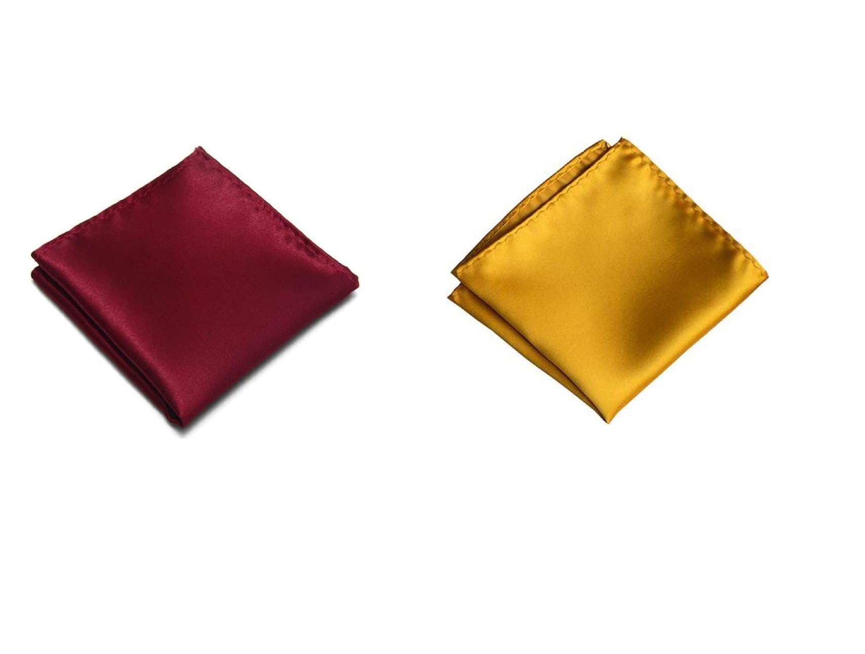 Men's Pocket Square Set – Maroon & Mustard (Pack of 2) | 10x10 inch Satin Finish Handkerchief for Wedding, Blazer, Suit, Tuxedo & Festive
