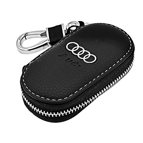 VILLSION Piel Genuina Estuches Llave de Coche Portallaves Billetera Llavero para Hombre Mujer con Gancho de Acero Inoxidable Cremallera metálica (Negro)