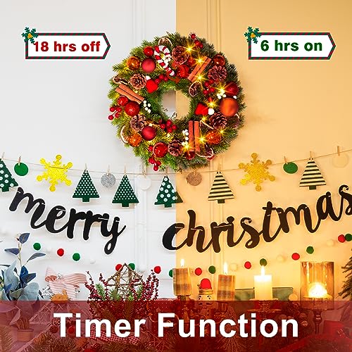 Quntis Guirlanda de Natal para porta da frente, guirlanda de 40 luzes LED de 40 cm misturada com dec