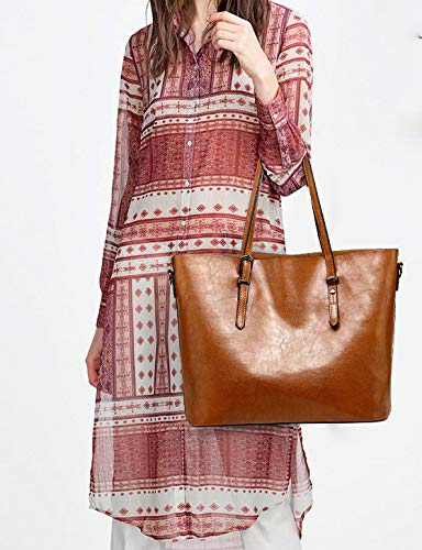 Ecokaki Women’s Vintage Large PU Leather Travel Handbag Hobo Bag Shoulder Bag Sling Bag Cross Body Bag Brown - Thumbnail 5