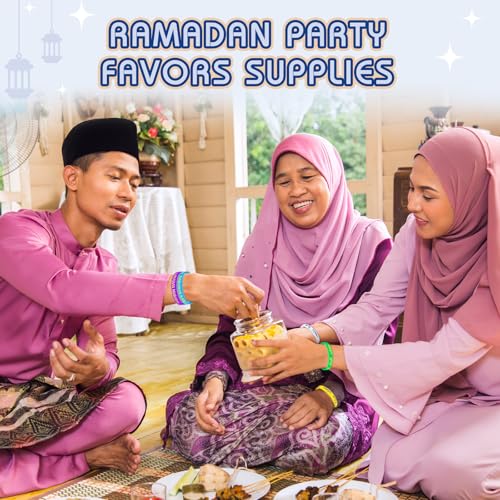 Image of Landical 60 Pcs Eid Al Adha Silicone Bracelets Ramadan Mubarak Kareem Motivational Rubber Wristbands Colored Silicone Bracelets Muslim Gifts Ramadan Festival Party