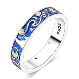 SOUTHPLUS Antistress Anello Donna Stella Notte Cielo Van Gogh Anelli Uomini Acciaio Impermeabile Rotante Anello per Coppia, Uomini, Amanti Miglior Regalo (Stella Notte Cielo, 59.7(18.9))