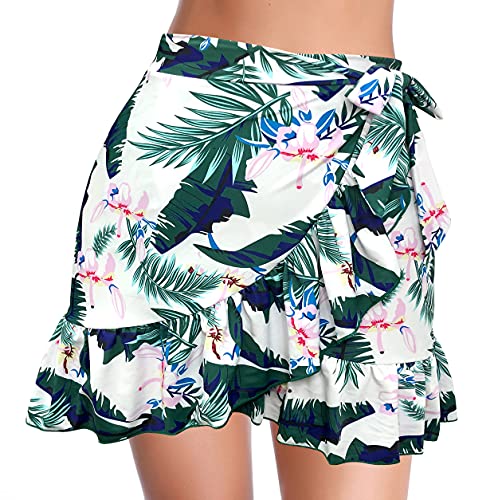 SHEKINI Bas de Bikini Bas Femme Élégant Ourlet à Volants Taille Haute Plissé Jupon Bas Bikini Jupes, Vert foncé, L Cover